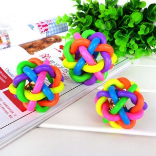 Size M Pet Puppy Cat Rainbow Colorful Rubber Sound Ball Bell Fun Dog Chewing Toy