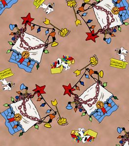 FQ Peanuts Charlie Brown Christmas Time Snoopy's Dog House Tan Fat Quarter Qt