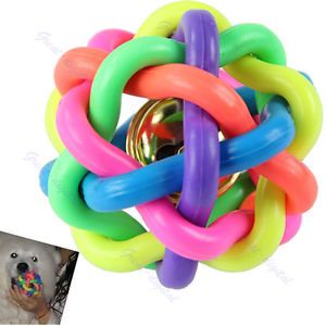 1pcs Pet Dog Cat Toy Colorful Rubber Round Ball Fun Play Toy Bell Sound