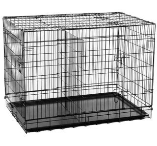 48" New 3 Door Dog Cage Pet Crate Folding House Black Steel with Divider