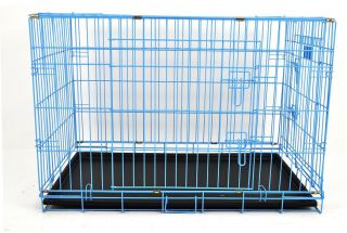 Champion 36" Blue Portable Folding Dog Pet Crate Cage Kennel Two Door ABS Tray