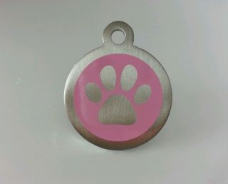 Pink Paw Pet Dog ID Tag Charm Collar LRG Designer Paw Free Engraving