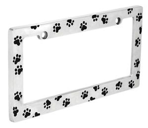 Dog Puppy Cat Paw Print Metal License Plate Frame