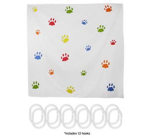 New Multi Color Dog Paw Print Wrinkle Free Poly Fabric Shower Curtain Hook Set