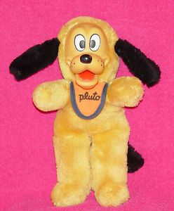 Vintage Disney Rubber Face Pluto Dog Disneyland Stuffed Toy Plush with Bib