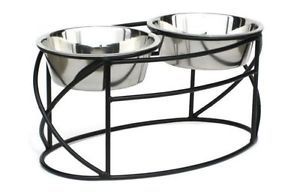 Black Oval Cross Double Diner Raised Elevated Dog Pet Food Dish Water Bowl Set