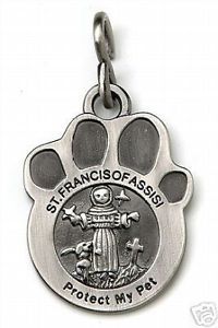 St Francis Paw Print Pet Medal Tag Dog Pewter Charm