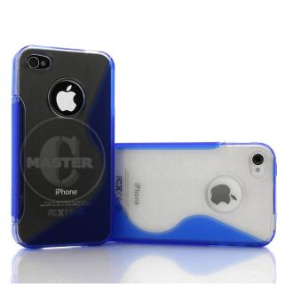 S Line Clear Hard Case Cover iPhone 4 Blue Free Gift