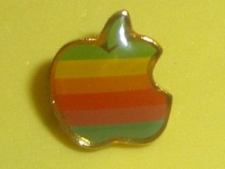 Apple Computer Company Vtg Mini Enamel Metal Promo Pin Rainbow Shape Bite Badge