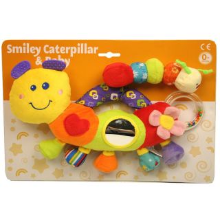 Smiley Caterpillar Baby Soft Toy with Rattle Squeaker Teether and Mirror New