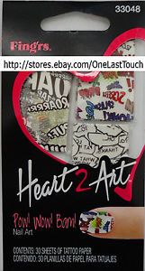 Fing'RS Heart 2 Art 30x Sheets Tattoo Paper pow WOW Bam Nail Art Words 33048