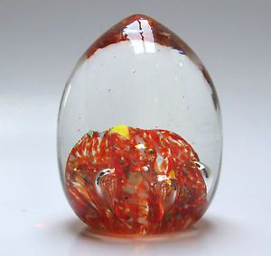 Vintage Art Glass Paperweight Oval Egg Shape Multi Colored Red Glass