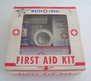Vintage Emergency American First Aid Kit White Cross Unused Original Contents