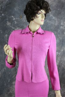 St John Collection Pink Black Gold Santana Knit Skirt Suit Blazer Jacket Set 2 4