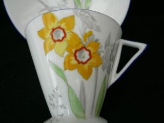 Shelley Hand Painted Art Deco Coffee Pot Cup Saucer Eve Shape Narcissus