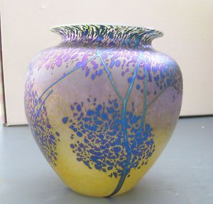 Peet Robison Art Glass Vase Pueblo Shape Sunrise Color Medium Size Landscape