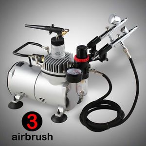 New 3 Airbrush Compressor Kit Dual Action Spray Air Brush Set Tattoo Nail Art