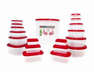 38 Pcs Reusable Plastic Food Storage Containers Set with Air Tight Red Lids