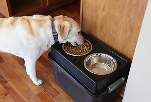 Iris Dogs Elevated Feeder Airtight Food Storage Indoors 2 Stainless Steel Bowls