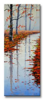 Large Vertical Autumn Fall River Impressionist Landscape Original Oil Painting