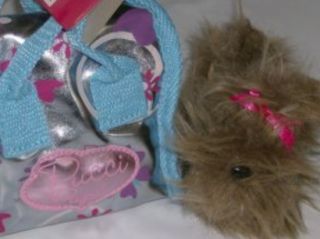 Pucci Pups Mini Brown Stuffed Puppy Dog Silver Carrier