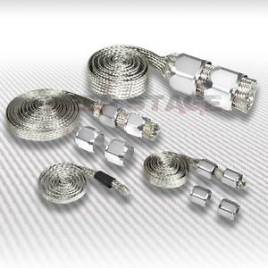 Stainless Braided Engine Vacuum Fuel Heater Oil Line Dress Up Hose Sleeve Silver