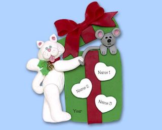 Familyof 3 Cat w Gift Personalized Christmas Ornament by Deb Co