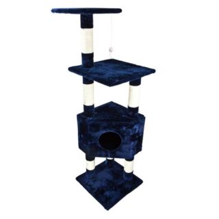 Deluxe 53" Cat Tower Tree w Condo Scratcher Furniture Kitten House Navy Blue Bed