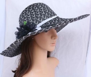 Black Womens Ladies Wide Large Brim Summer Beach Sun Hat Straw Derby Cap