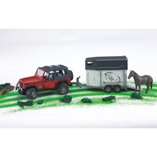 New Bruder Toys Jeep Wrangler Unlimited with Horse Trailer incl 1 Toy Horse
