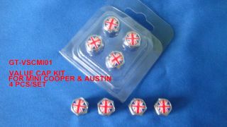 Mini Cooper Union Jack British Flag Chrome Tire Stem Valve Caps