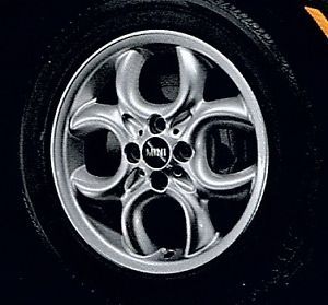 Mini Cooper 16" R120 4 Hole Circular Spoke Silver Rim Wheel with Hubcap New