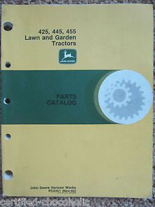 John Deere 425 445 455 Lawn Garden Tractors Parts Catalog Manual PC2351