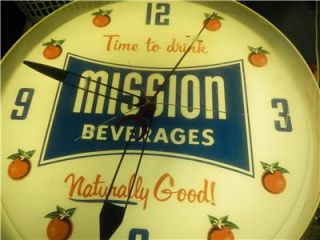 Mission Beverages Vintage Old Electric Lighted Round Wall Clock Orange Soda Pop