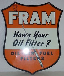 Vintage Original 1930's 1940's Hand Painted Tin Sign Fram Oil Air Fuel Filters