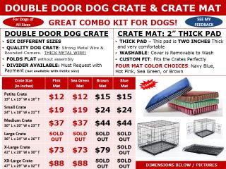 DOG CRATE CRATE MAT 2 Thick Mat 4 Colors 6 Sizes of Crates 2 Door Kennels
