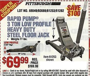 Harbor Freight Coupon to Save $100 on 3 Ton Heavy Duty Low Profile Floor Jack