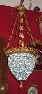 Clear Czech Tear Drop Glass Antique Style Design Lighting Brass Lamp Chandelier