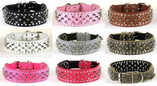 2inch Wide Spiked Studded Rivet Leather Pet Dog Collars for Pit Bull Boxer