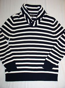 Express Men's Black White Stripe Shawl Collar Pullover Cotton Sweater Sz XL