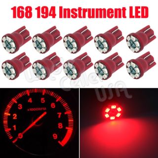 10x Red T10 Wedge 6 SMD LED Dashboard Instrument Panel Indicator Light Bulb
