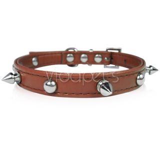 11 14" Brown Leather Spikes Studded Dog Collar Small