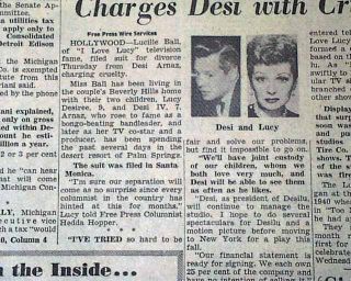 Lucille Ball Lucy Desi Arnaz Divorce Elvis Presley Returns Army 1960 Newspaper