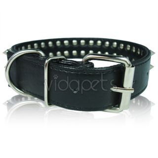 Vidapets 18 22" Black Leather Double Row 46 Spikes Spiked Large Dog Collar