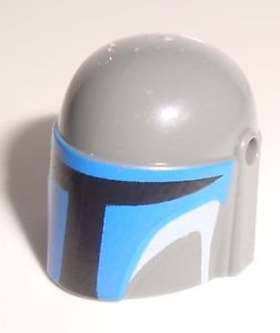 Lego Star Wars Mandalorian Helmet w Blue White Pattern
