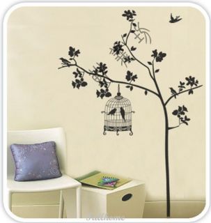 Removable Black Tree Birds Cage Wall Art Wall Decal Sticker 190 130cm