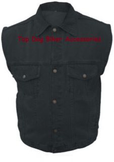 Motorcycle Bikers Black Denim Vest with Collar Two Front Outside Pockets