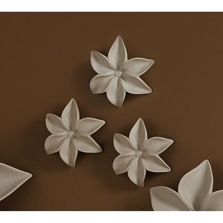 Set of 3 Small Taupe Ceramic 3D Decorative Artistic Flowers Wall Sculptures