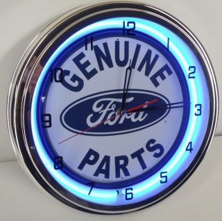 Ford Parts 15" Neon Chrome Light Clock Oval Logo Dealer Emblem Sign F100 F150