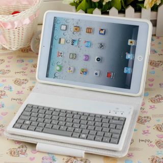 For Apple iPad Mini White PU Case Cover with Removable Bluetooth Keyboard